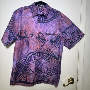 Tahiti Art Men's Purple Short Sleeve Hawaiian Shirt Large Tetron Cotton
